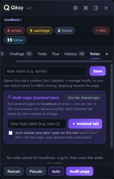 Qiksy Roles tab