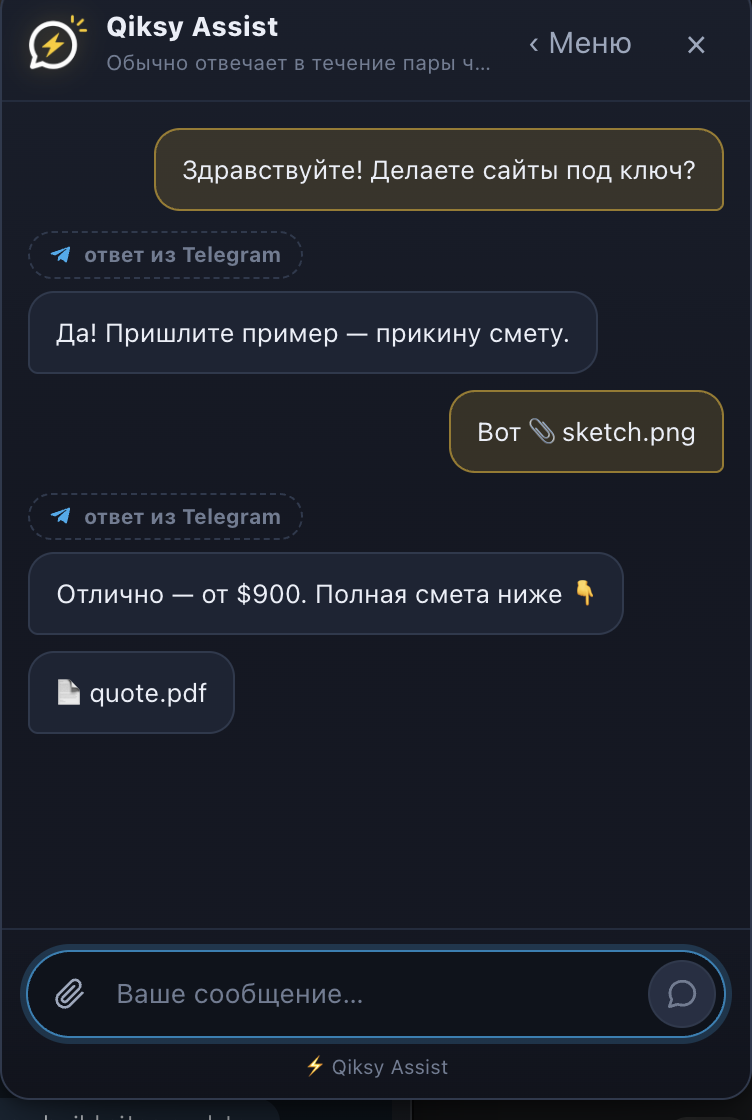 Виджет Qiksy Assist — живая переписка