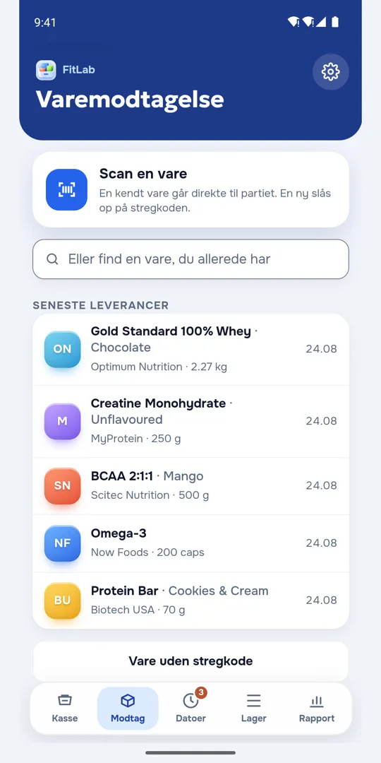 Skærmen til varemodtagelse