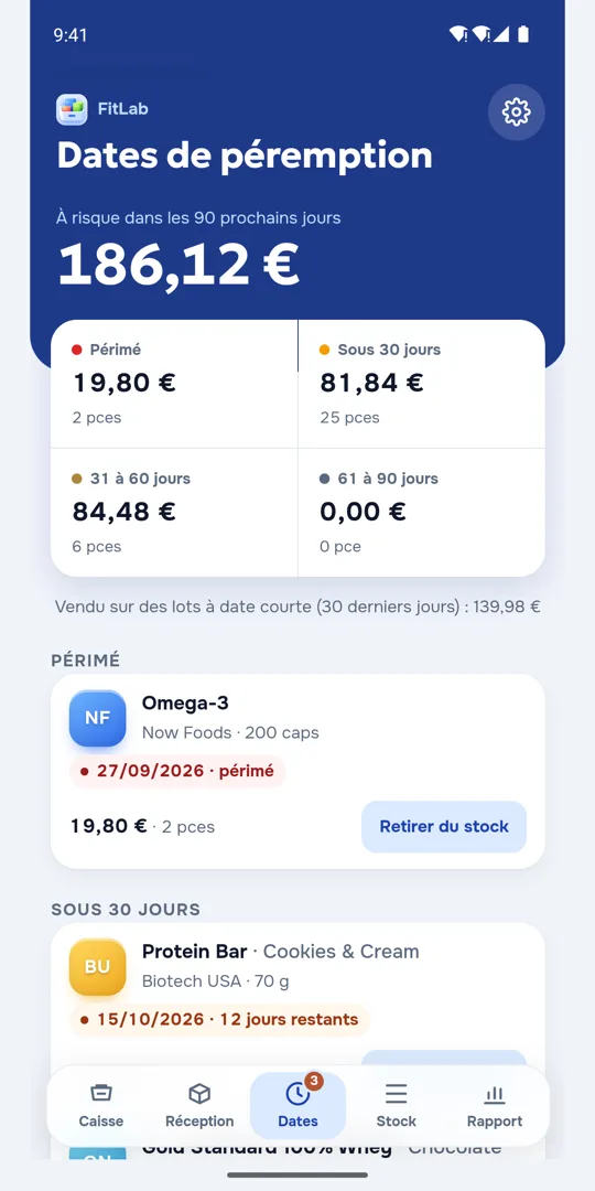 Écran des dates de péremption