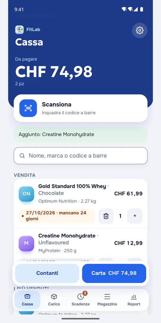 Schermata della cassa