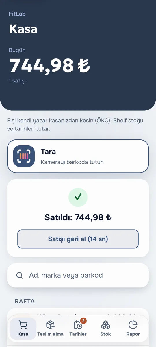 Kasa ekranı: Satıldı