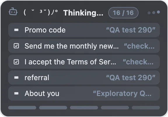 Qiksy — the fill card narrating each field