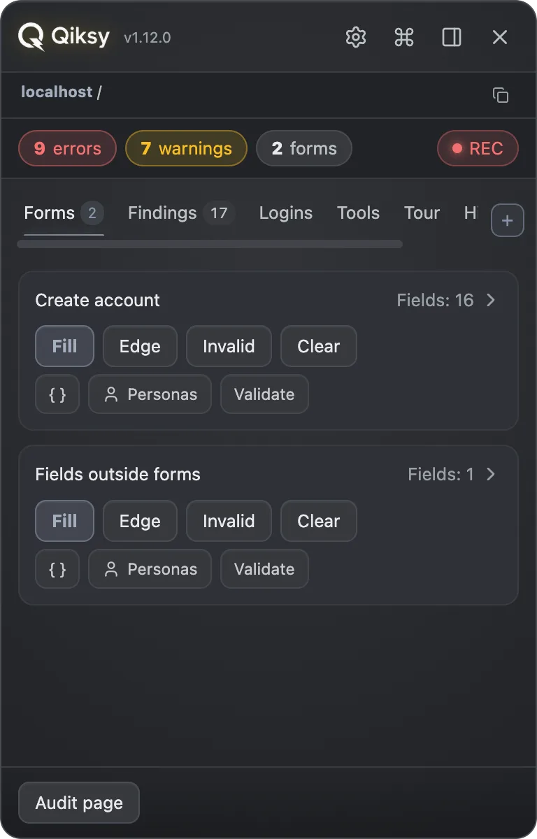 Qiksy Forms — one-click fill scenarios and personas