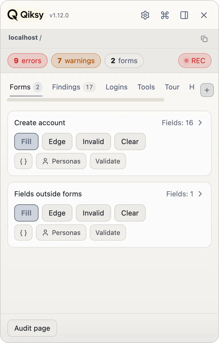 Qiksy Forms — one-click fill scenarios and personas