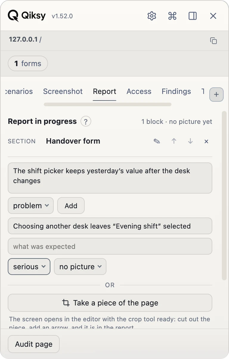 Qiksy:writing a line into the report while testing