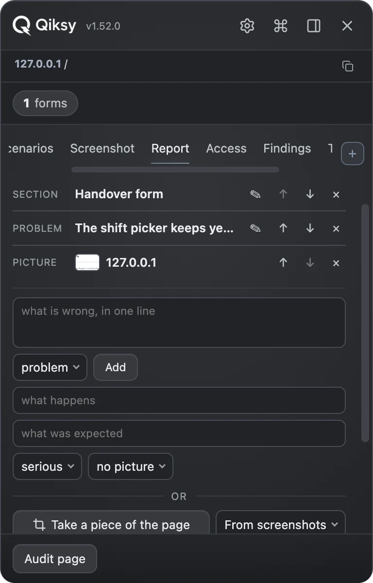Qiksy:the report’s lines in order, the one with a picture showing it