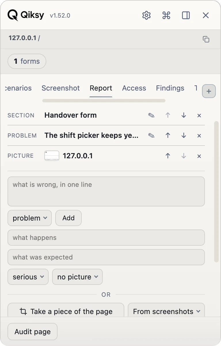 Qiksy:the report’s lines in order, the one with a picture showing it