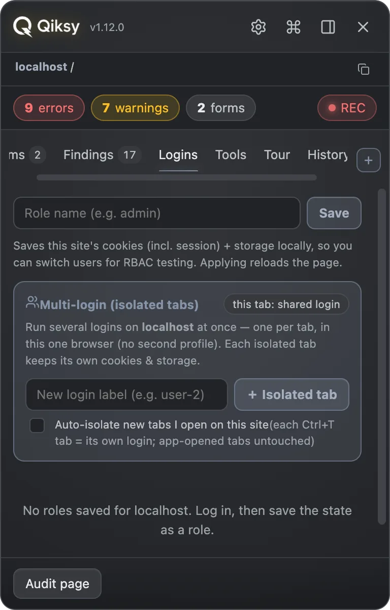 Qiksy Logins tab