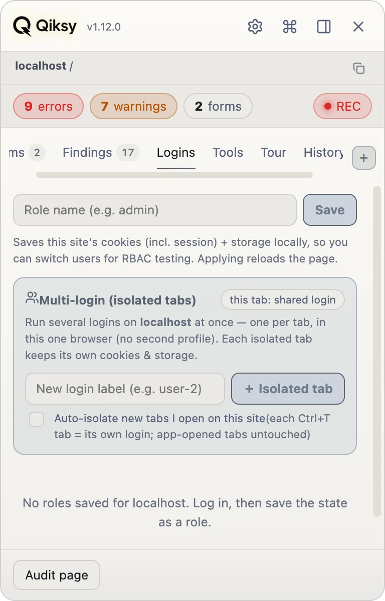 Qiksy Logins tab
