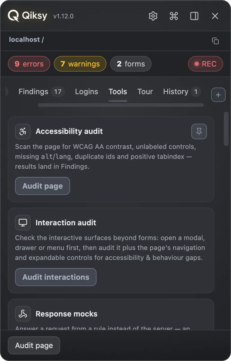 Qiksy Tools tab