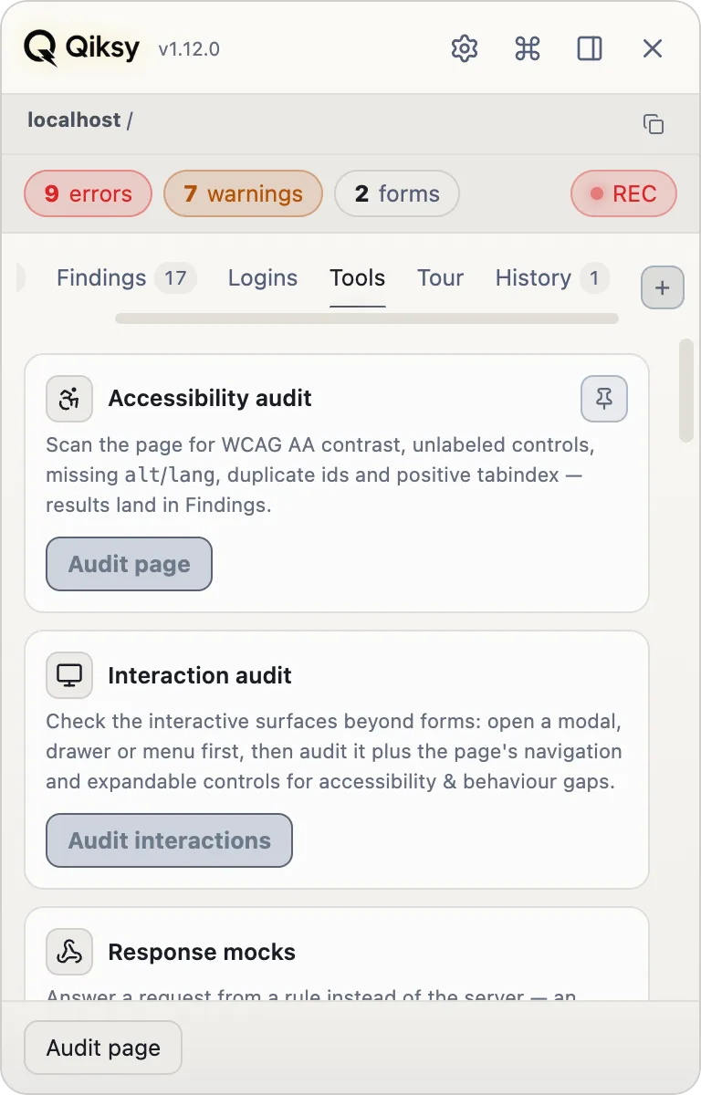 Qiksy Tools tab